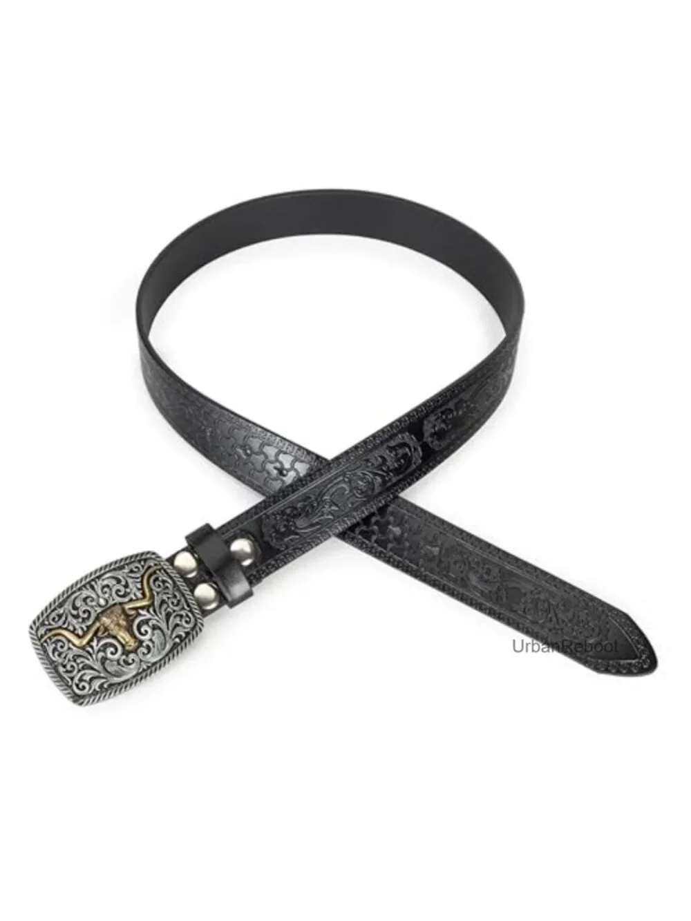 Women's Western PU Leather Belt Turquoise Oval Buckle Embossed Cowboy Belt